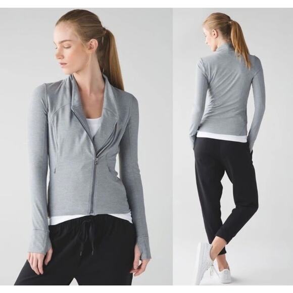 Lululemon Precision Full Zip Jacket Women 2 Gray Thumb Holes Pockets Stretch - Picture 1 of 9